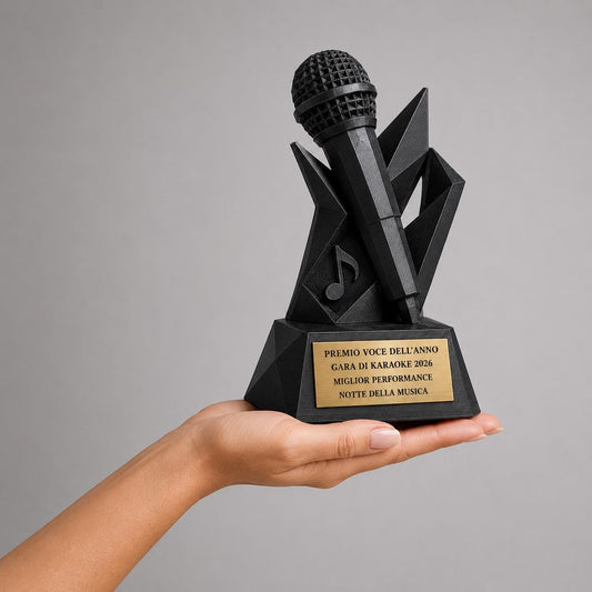 Trofeo Microfono Musicale Personalizzato in Stampa 3D | Premio Voce dell'Anno e Miglior Performance | Targa Oro Incisa Canto e Karaoke