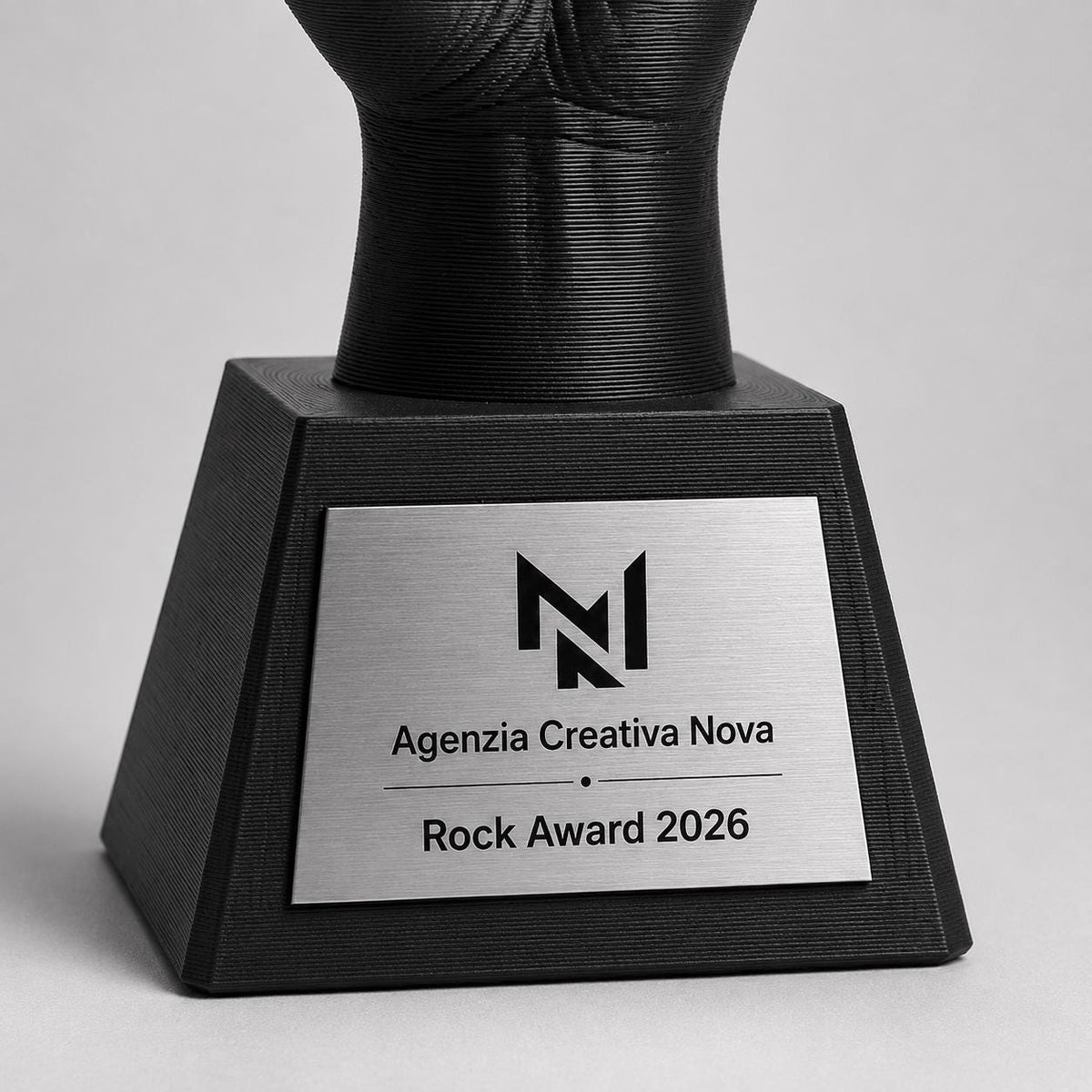 Trofeo Corna Rock Personalizzato Stampa 3D, Premio Agenzia Creativa e Musica, Targa Acciaio Incisa a Laser Rock Award e Contest