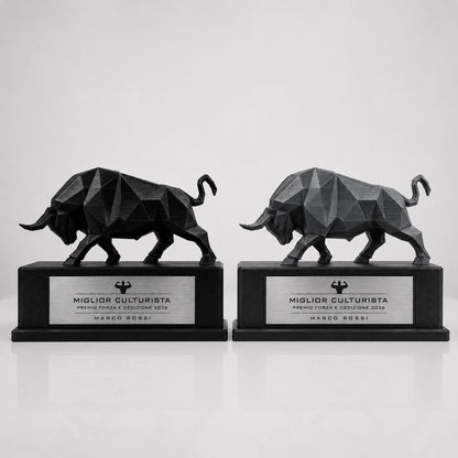 Trofeo Culturismo Toro 3D Personalizzato, Premio Miglior Culturista in PLA con Targhetta Acciaio Incisa