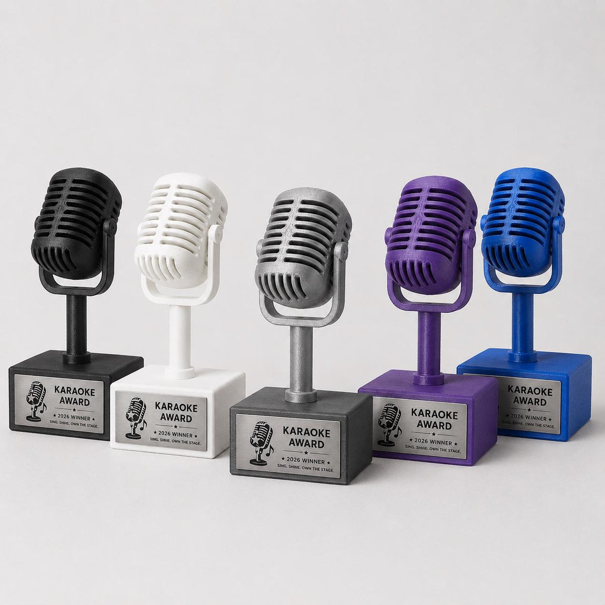 Trofeo Microfono Vintage Personalizzato Stampa 3D, Premio Karaoke Award e Contest Canoro, Targa Acciaio Incisa a Laser Musica e Canto