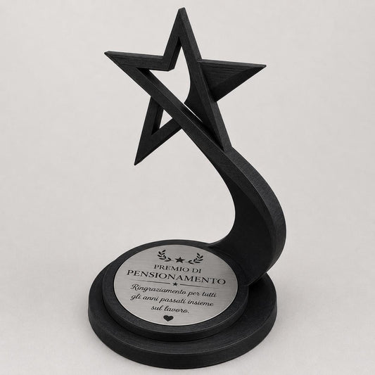 Trofeo Stella Personalizzato Premio Pensionamento in PLA Stampa 3D | Regalo Collega fine Lavoro, Targa Aziendale con Incisione Custom