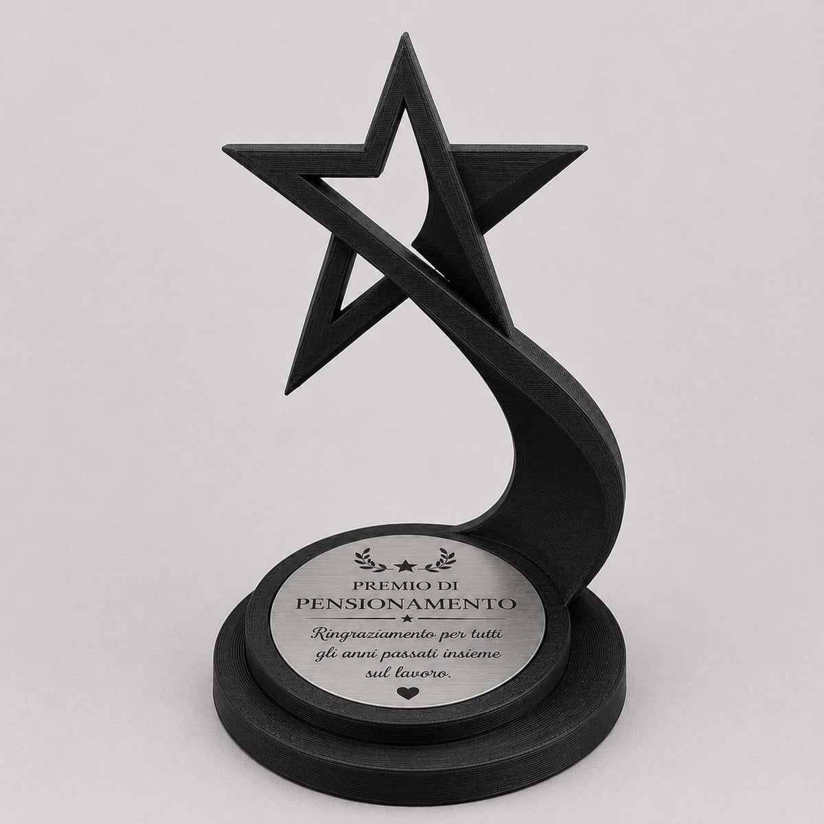 Trofeo Stella Personalizzato Premio Pensionamento in PLA Stampa 3D | Regalo Collega fine Lavoro, Targa Aziendale con Incisione Custom