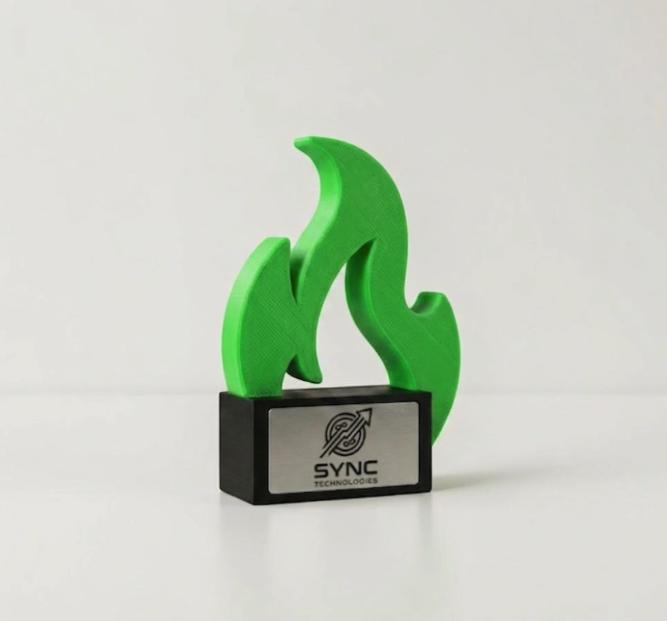 Trofeo Aziendale Personalizzato "Fiamma" in Stampa 3D - Premio Business con Base in Legno Incisa - Riconoscimento Moderno per Leadership