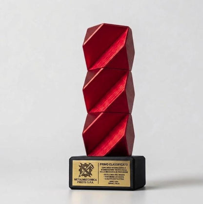 Trofeo Aziendale Modulare torre - Premio in Stampa 3D Oro con Base in Legno Personalizzabile - Riconoscimento Collaboratori Impilabile