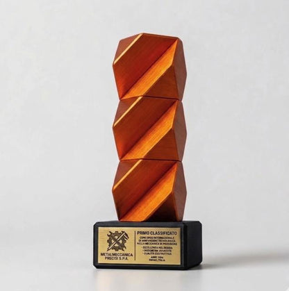Trofeo Aziendale Modulare torre - Premio in Stampa 3D Oro con Base in Legno Personalizzabile - Riconoscimento Collaboratori Impilabile