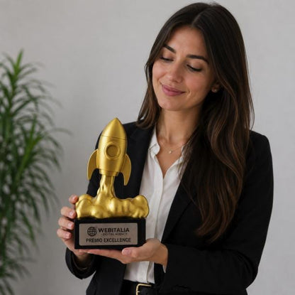 Trofeo Aziendale "Razzo" in Stampa 3D - Premio Business Personalizzato con Base in Legno - Riconoscimento Anniversario e Successi