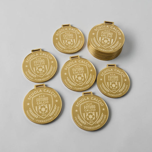Medaglia in plexiglas specchiato color oro – Incisione su Misura misura 7x7cm medaglia personalizzata con incisione laser eventi sportivi