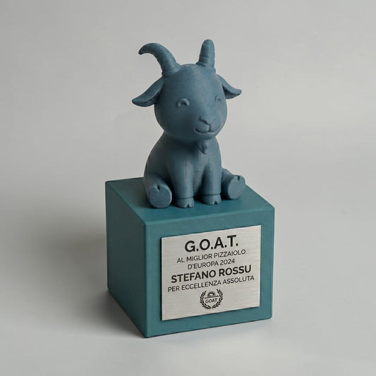 Trofeo G.O.A.T in pla - Premio GREATEST of all TIME - Regalo Simpatico per amici Cucina - Statuetta Capra mvp most valuable player