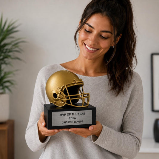 Trofeo Casco Football Americano Personalizzato - Premio MVP Gridiron League 2026 - Statuetta Stampa 3D in PLA Nero Opaco - Regalo Football