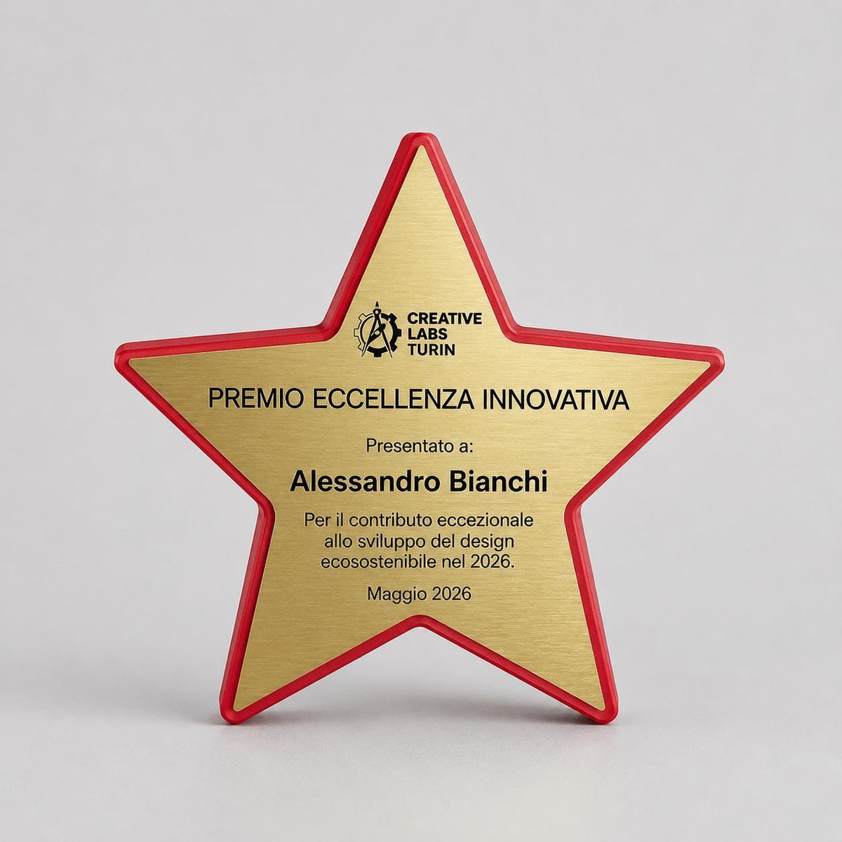 Premio Eccellenza Innovativa Star Award Stile Low-Poly Design targhetta in abs effetto oro spazzolato stella 3d premiazione personalizzata