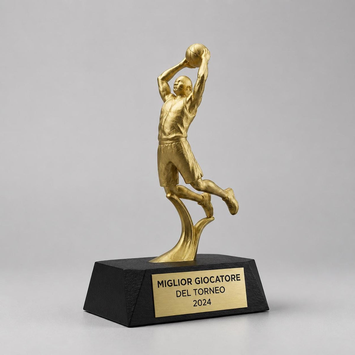 Trofeo Basket Personalizzato 3D - Statuetta MVP Schiacciata Dorata - Premio Miglior Giocatore Torneo - Regalo Sportivo Moderno