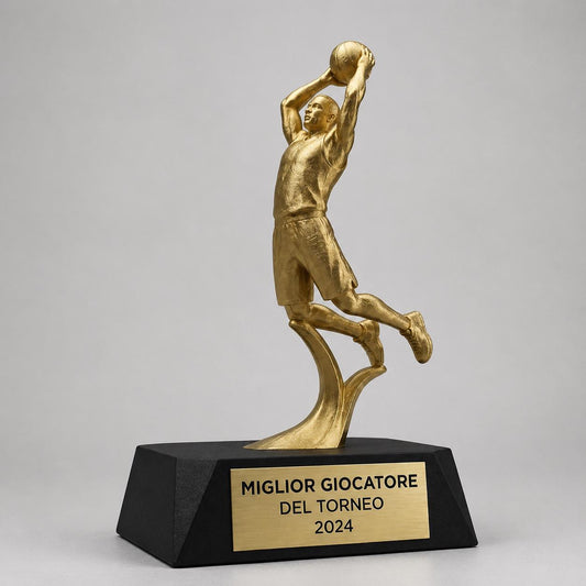 Trofeo Basket Personalizzato 3D - Statuetta MVP Schiacciata Dorata - Premio Miglior Giocatore Torneo - Regalo Sportivo Moderno