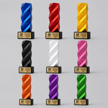 Trofeo Aziendale Modulare torre - Premio in Stampa 3D Oro con Base in Legno Personalizzabile - Riconoscimento Collaboratori Impilabile
