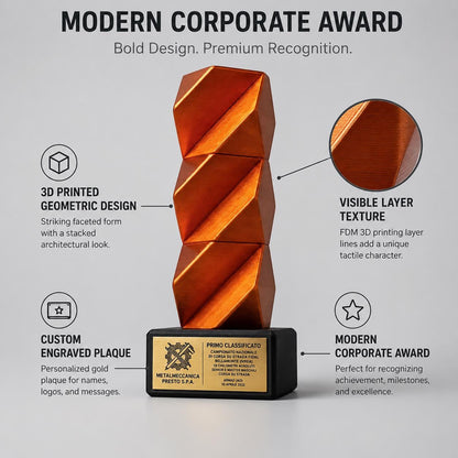 Trofeo Aziendale Modulare torre - Premio in Stampa 3D Oro con Base in Legno Personalizzabile - Riconoscimento Collaboratori Impilabile