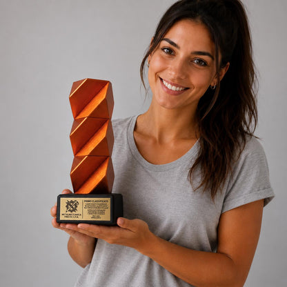 Trofeo Aziendale Modulare torre - Premio in Stampa 3D Oro con Base in Legno Personalizzabile - Riconoscimento Collaboratori Impilabile