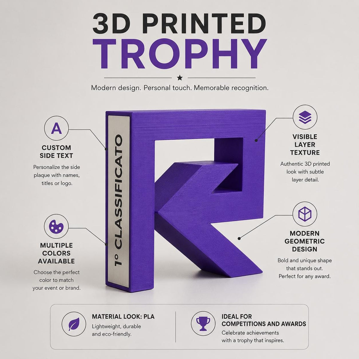 Trofeo Vetta Atletica - Premio Maratona in Legno e Specchio Argento - Design Sportivo Elegante premio in stampa 3d innovativo con incisione