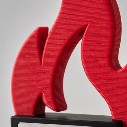 Trofeo Aziendale Personalizzato "Fiamma" in Stampa 3D - Premio Business con Base in Legno Incisa - Riconoscimento Moderno per Leadership