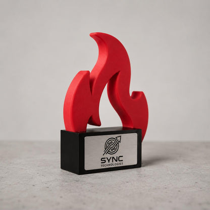Trofeo Aziendale Personalizzato "Fiamma" in Stampa 3D - Premio Business con Base in Legno Incisa - Riconoscimento Moderno per Leadership