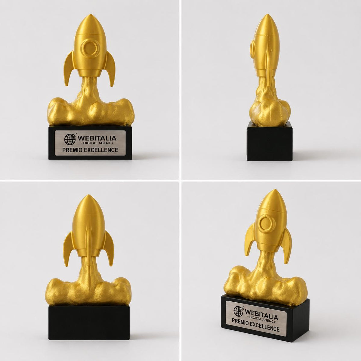 Trofeo Aziendale "Razzo" in Stampa 3D - Premio Business Personalizzato con Base in Legno - Riconoscimento Anniversario e Successi