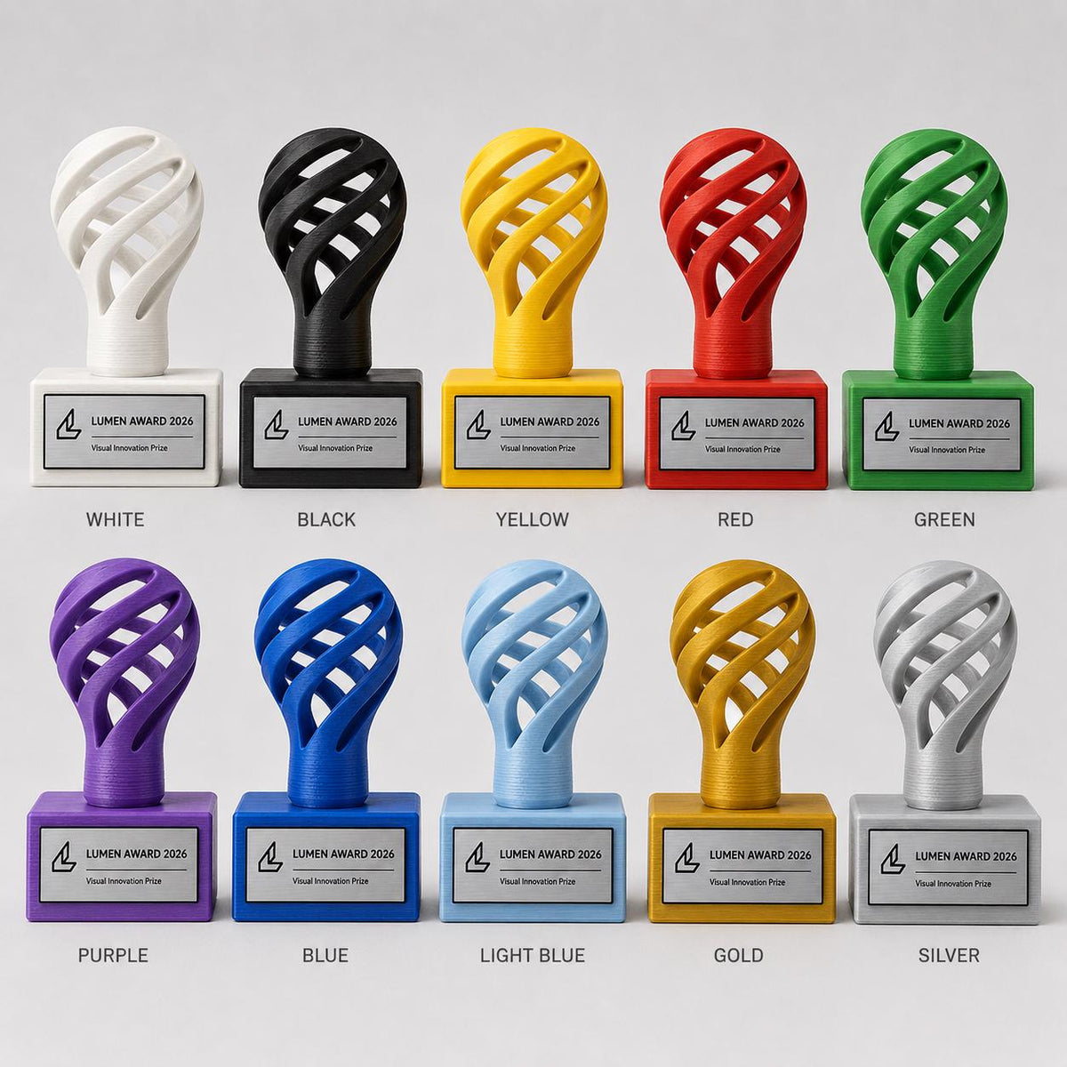 Trofeo Personalizzato Stampato in 3D, Premio Comunicazione e Design, Lampadina Astratta Minimal, Regalo Aziendale e Riconoscimenti Aziendali