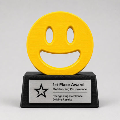 Trofeo Smile Personalizzato in Stampa 3D, Premio Podio 1 2 3 Posto, Faccina Sorridente Colorata, Riconoscimento Aziendale e Risorse Umane