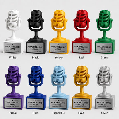 Trofeo Microfono Vintage Personalizzato in Stampa 3D, Premio Canto e Musica, Riconoscimento Podcast e Radio, Regalo per Cantante e Speaker