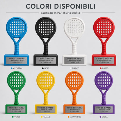 Trofeo Padel Personalizzato in Stampa 3D, Premio Racchetta Design Cartoon, Torneo Padel e Campionato, Riconoscimento Sportivo con Targhetta