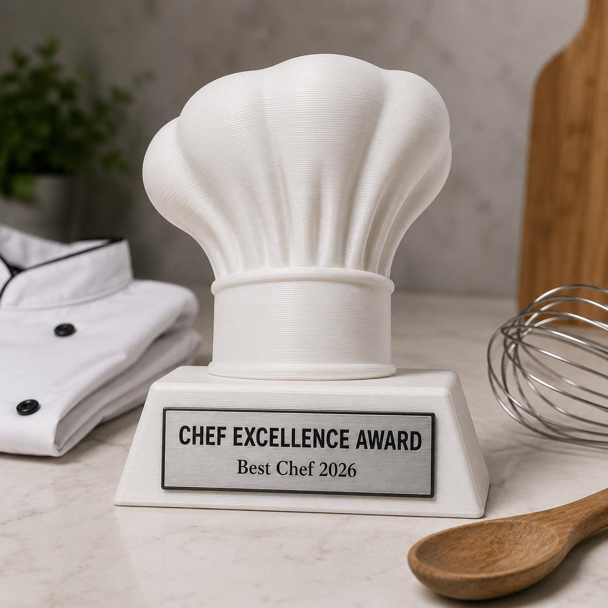 Trofeo Chef Personalizzato in Stampa 3D, Premio Cucina e Pasticceria, Gara Gastronomica e Contest Culicario, Regalo per Cuoco con Targhetta