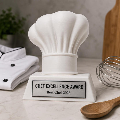 Trofeo Chef Personalizzato in Stampa 3D, Premio Cucina e Pasticceria, Gara Gastronomica e Contest Culicario, Regalo per Cuoco con Targhetta