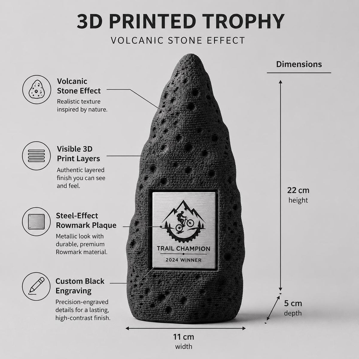 Premio personalizzato in stampa 3d effetto pietra e abs effetto oro: trofeo di riconoscimento aziendale inciso. effetto luxury