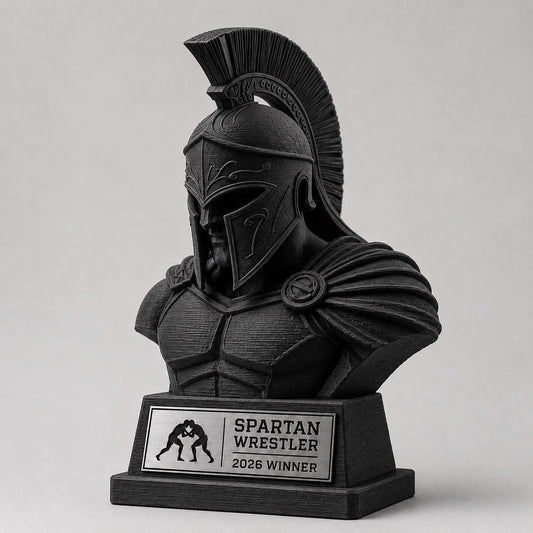 Trofeo Guerriero Spartano nero Personalizzato Stampa 3D, Busto Greco, Premio Arti Marziali Lotta, Regalo Palestra Crossfit e Bodybuilding
