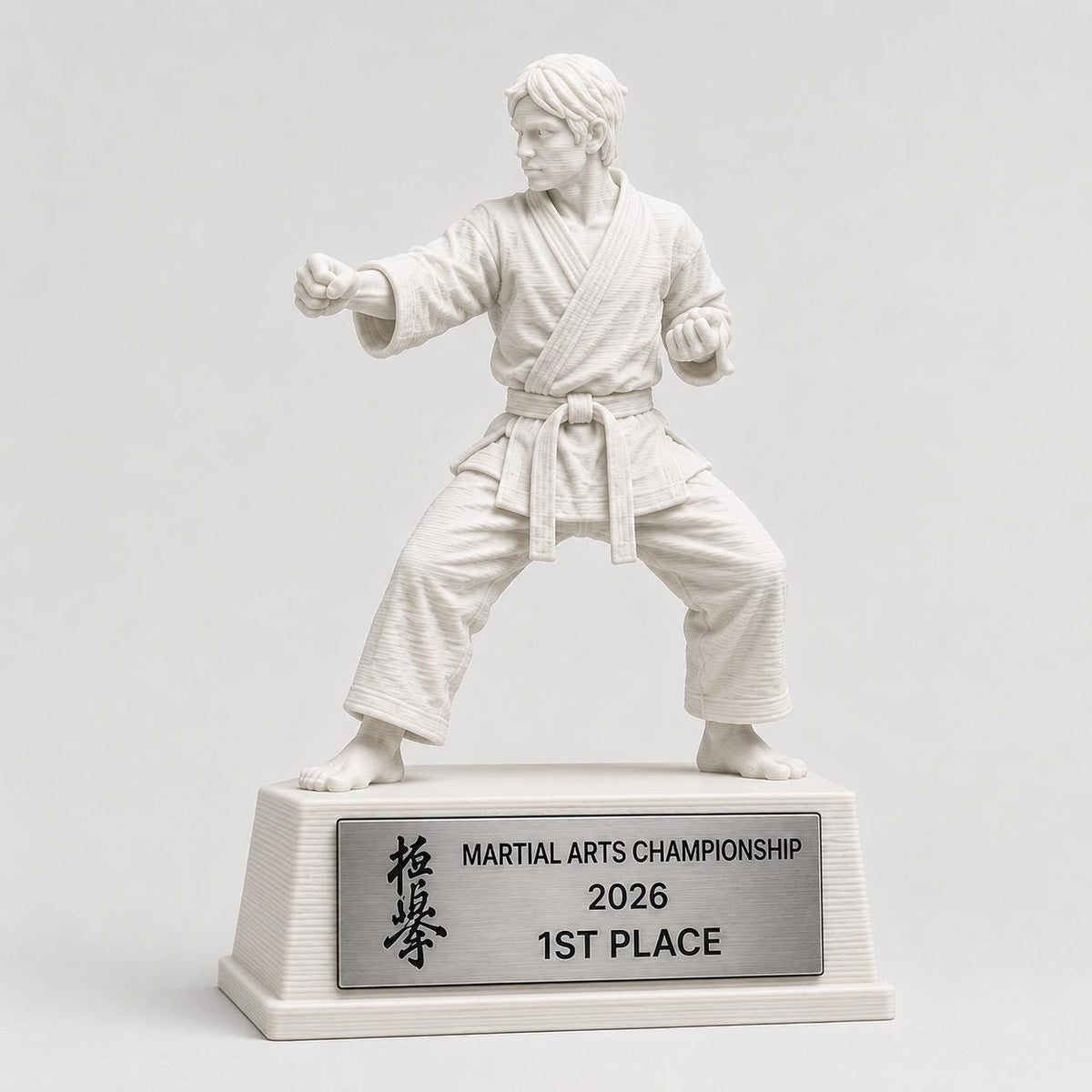 Trofeo arti marziali personalizzato in stampa 3D, premio karate judo taekwondo, martial arts award, targa ABS effetto acciaio, trofeo PLA