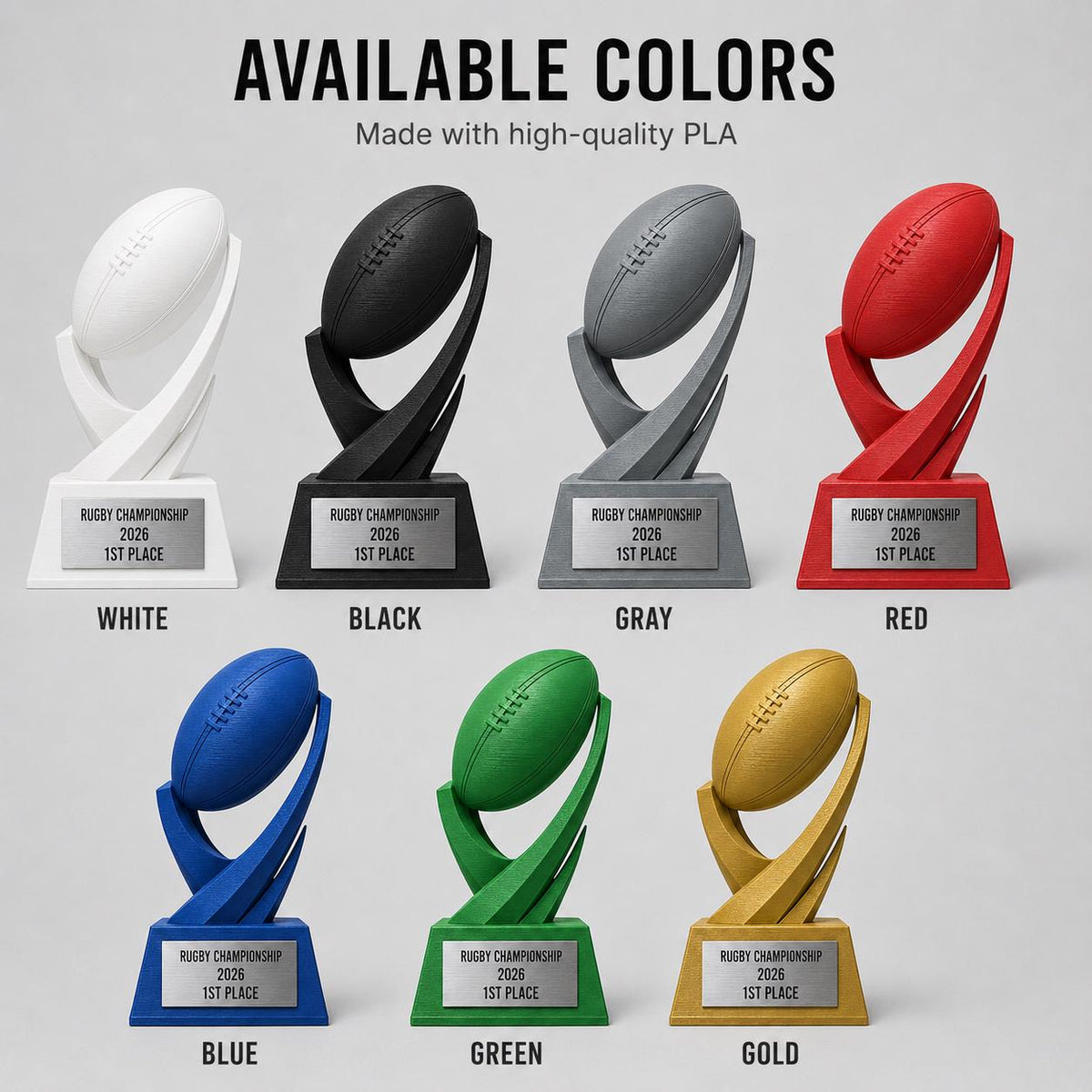 Trofeo rugby personalizzato in stampa 3D, premio rugby championship, trofeo palla da rugby, award sportivo PLA, targhetta ABS acciaio