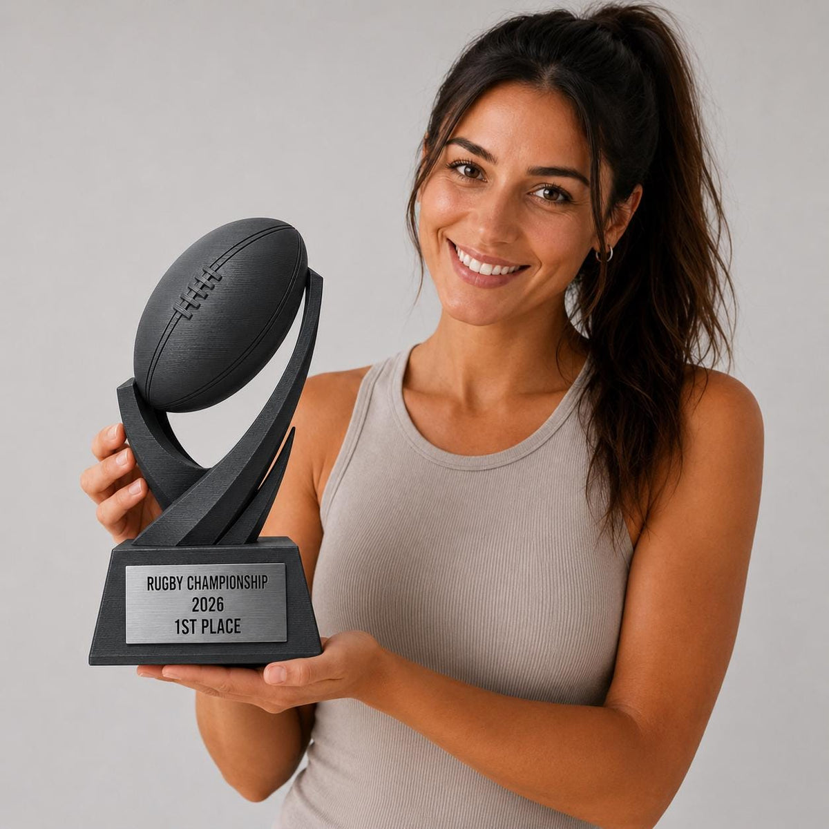 Trofeo rugby personalizzato in stampa 3D, premio rugby championship, trofeo palla da rugby, award sportivo PLA, targhetta ABS acciaio