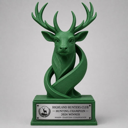 Trofeo Caccia Personalizzato in PLA 3D – Premio Circolo di Caccia 2026 – Trofeo Cervo Verde con Targhetta Effetto Acciaio