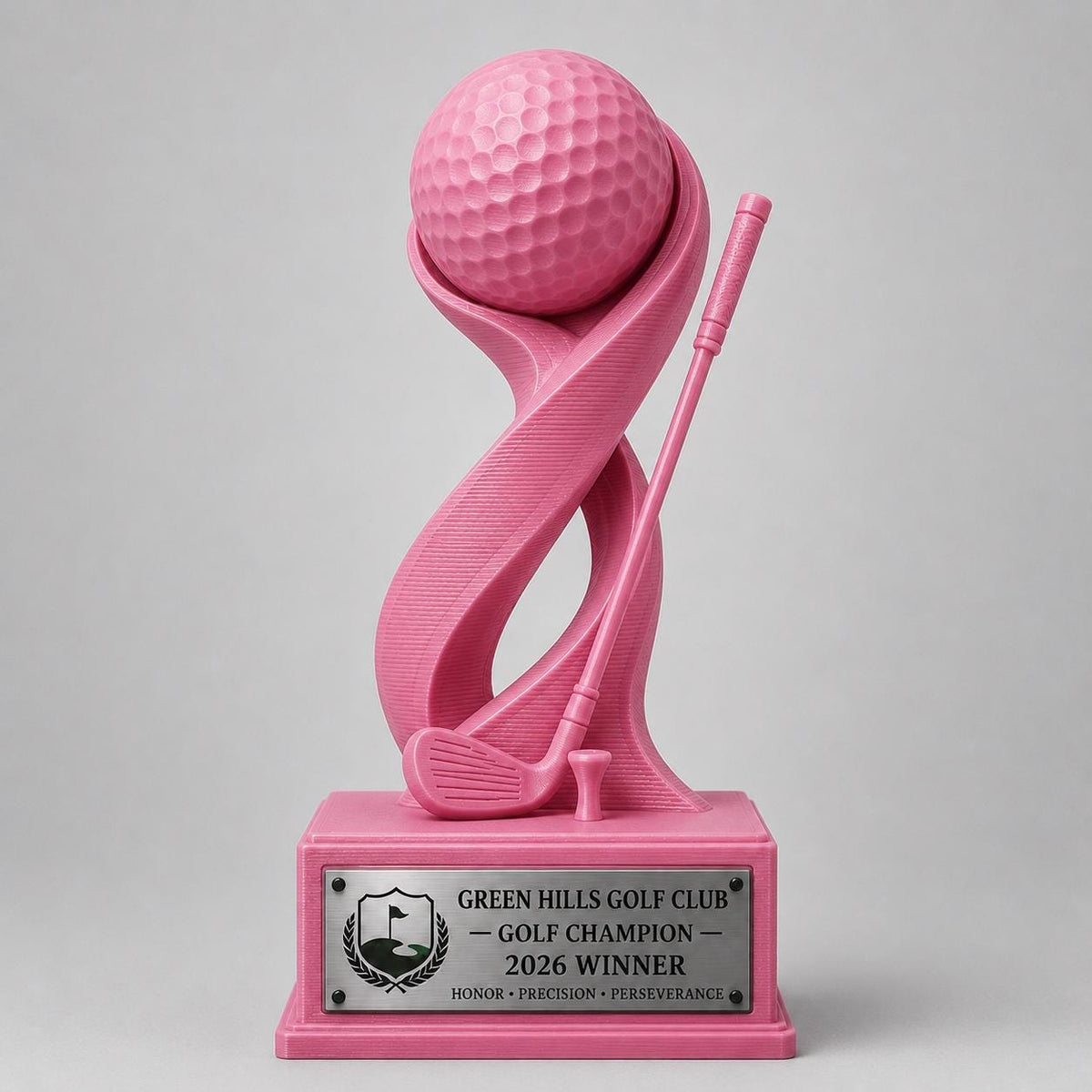 Trofeo Golf Personalizzato Stampa 3D Rosa | Premio Torneo Femminile Design Moderno | Regalo Golfista Placca Incisa Personalizzabile