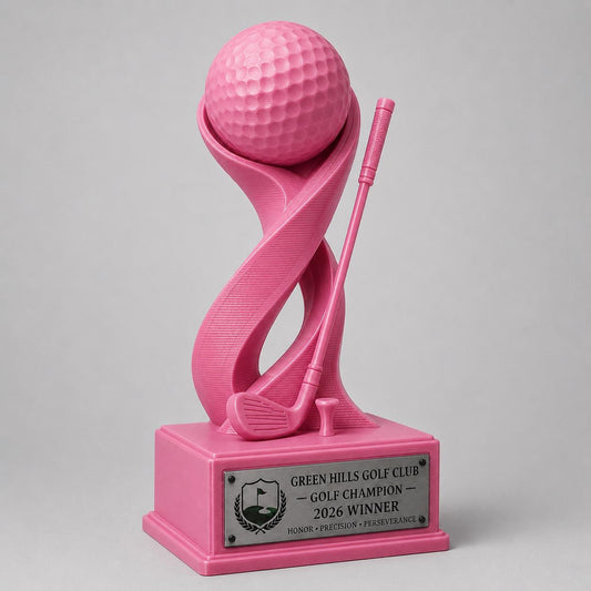 Trofeo Golf Personalizzato Stampa 3D Rosa | Premio Torneo Femminile Design Moderno | Regalo Golfista Placca Incisa Personalizzabile