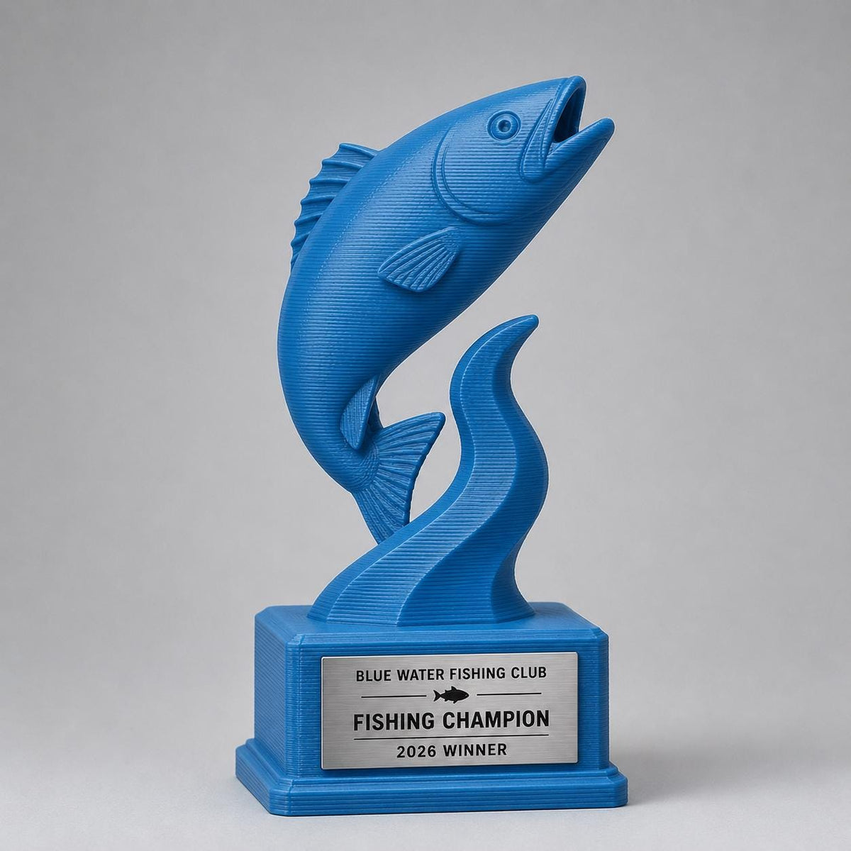 Trofeo Pesca Personalizzato Stampa 3D Blu | Premio Gara Pesca Sportiva Design Moderno | Regalo Pescatore Placca Incisa Personalizzabile