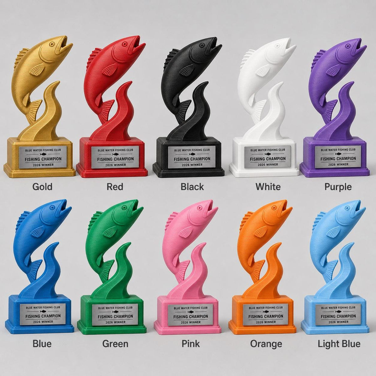 Trofeo Pesca Personalizzato Stampa 3D Blu | Premio Gara Pesca Sportiva Design Moderno | Regalo Pescatore Placca Incisa Personalizzabile