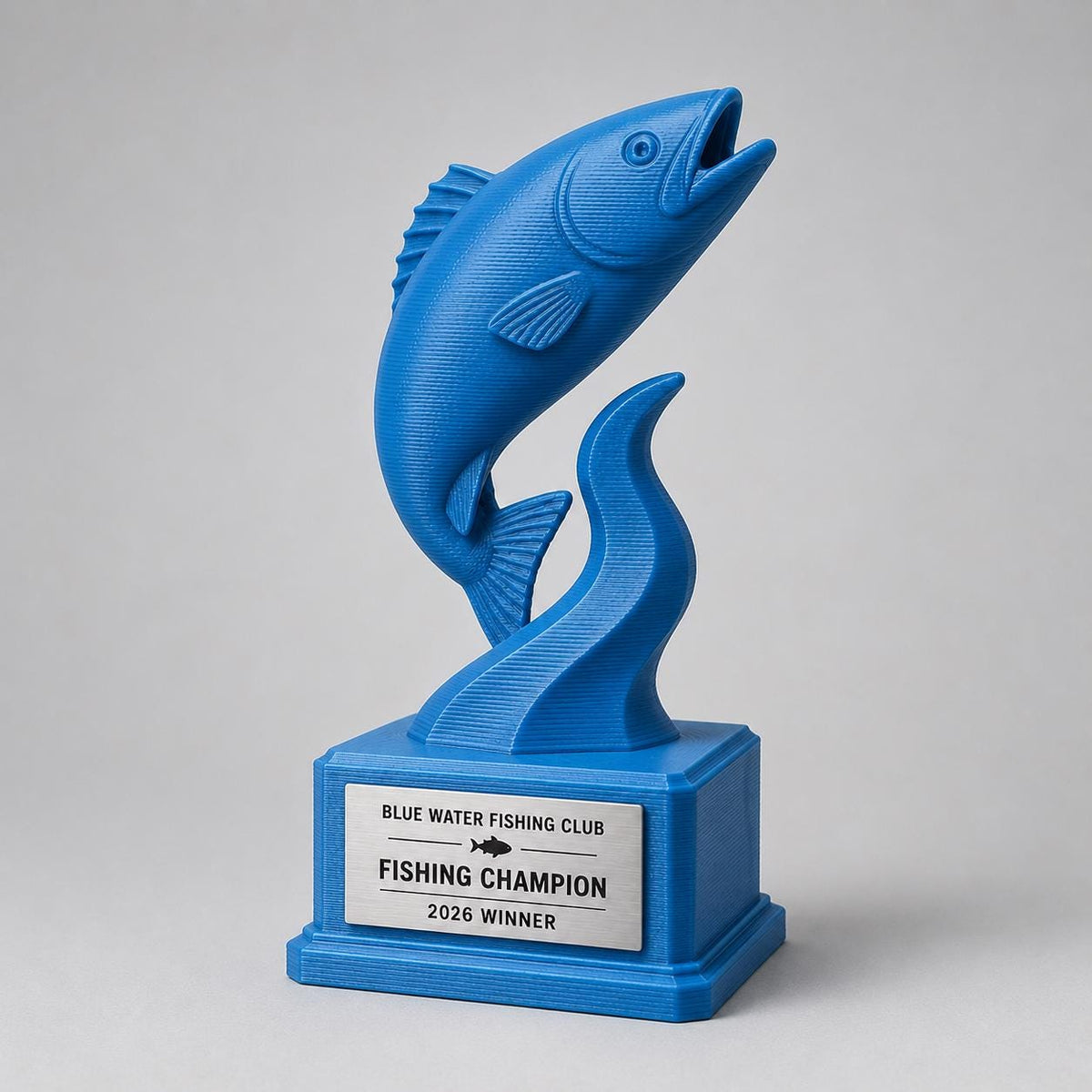 Trofeo Pesca Personalizzato Stampa 3D Blu | Premio Gara Pesca Sportiva Design Moderno | Regalo Pescatore Placca Incisa Personalizzabile