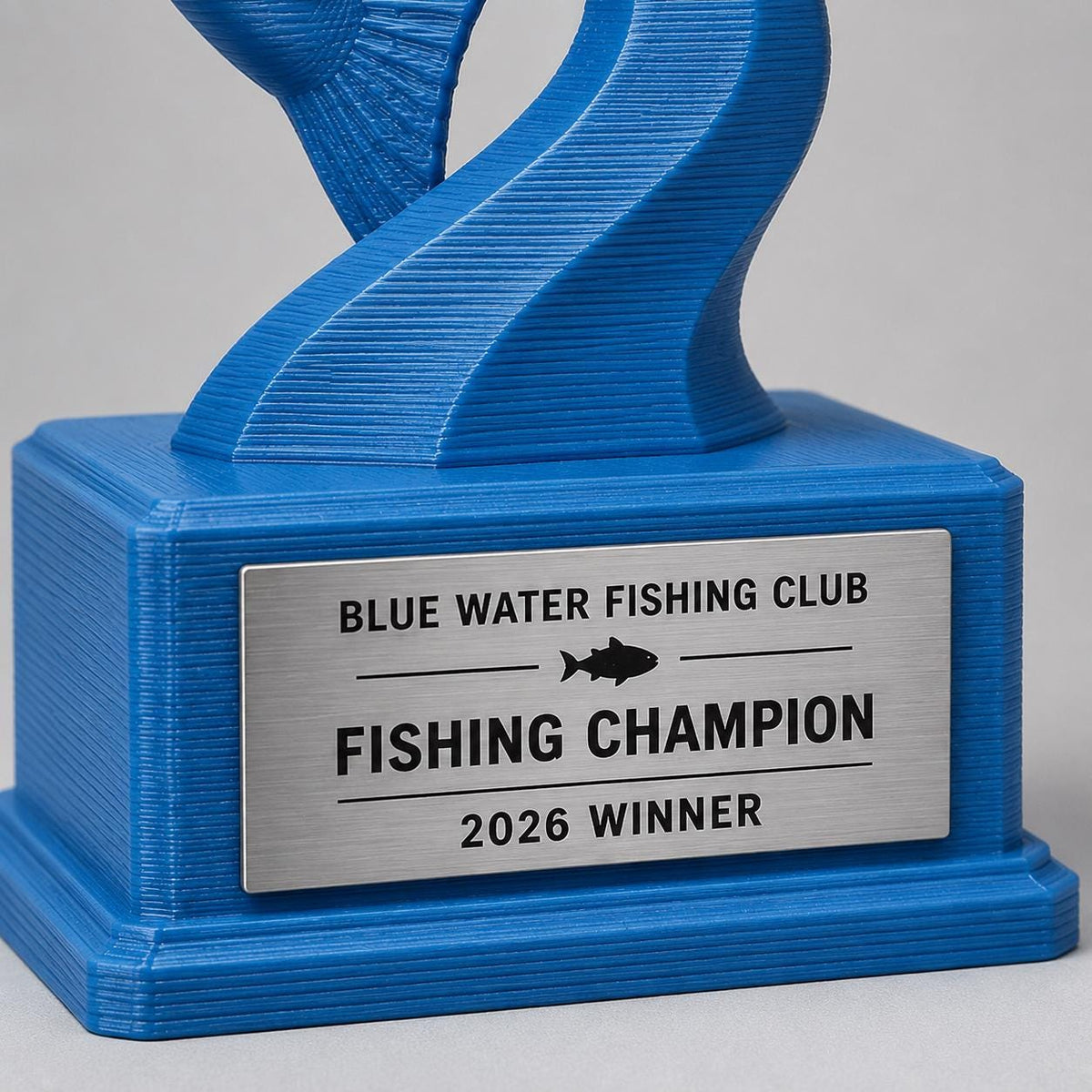 Trofeo Pesca Personalizzato Stampa 3D Blu | Premio Gara Pesca Sportiva Design Moderno | Regalo Pescatore Placca Incisa Personalizzabile
