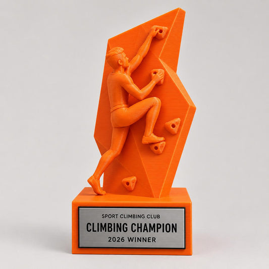 Trofeo Arrampicata Personalizzato Stampa 3D Arancione | Premio Gara Climbing Boulder Design | Regalo Scalatore Placca Incisa