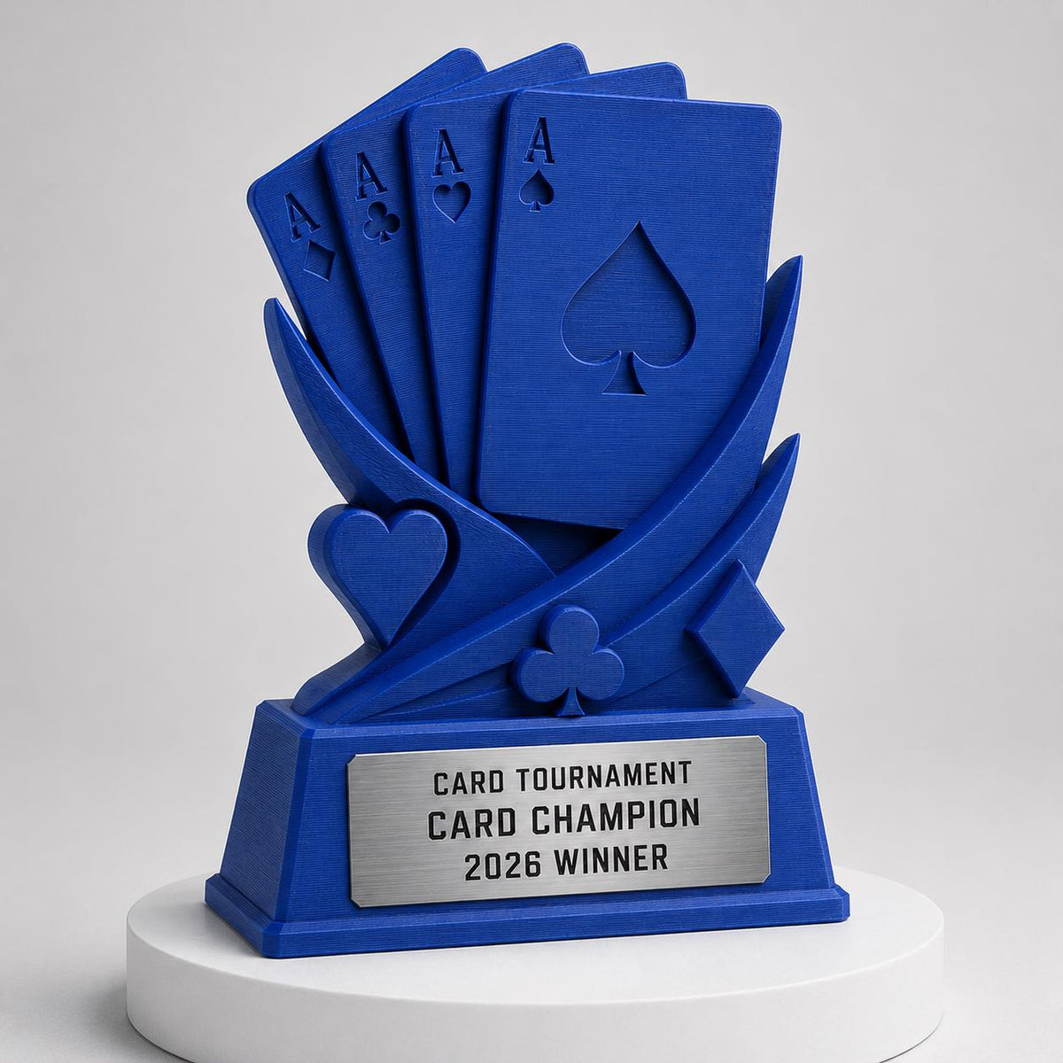 Trofeo Carte Personalizzato Stampa 3D Blu | Premio Torneo Poker Burraco Design Assi | Regalo Giocatore Placca Incisa Personalizzabile
