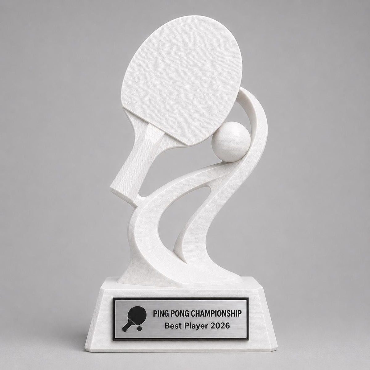 Trofeo Ping Pong Personalizzato Stampa 3D Bianco | Premio Torneo Tennis Tavolo Design Racchetta | Regalo Giocatore Placca Incisa
