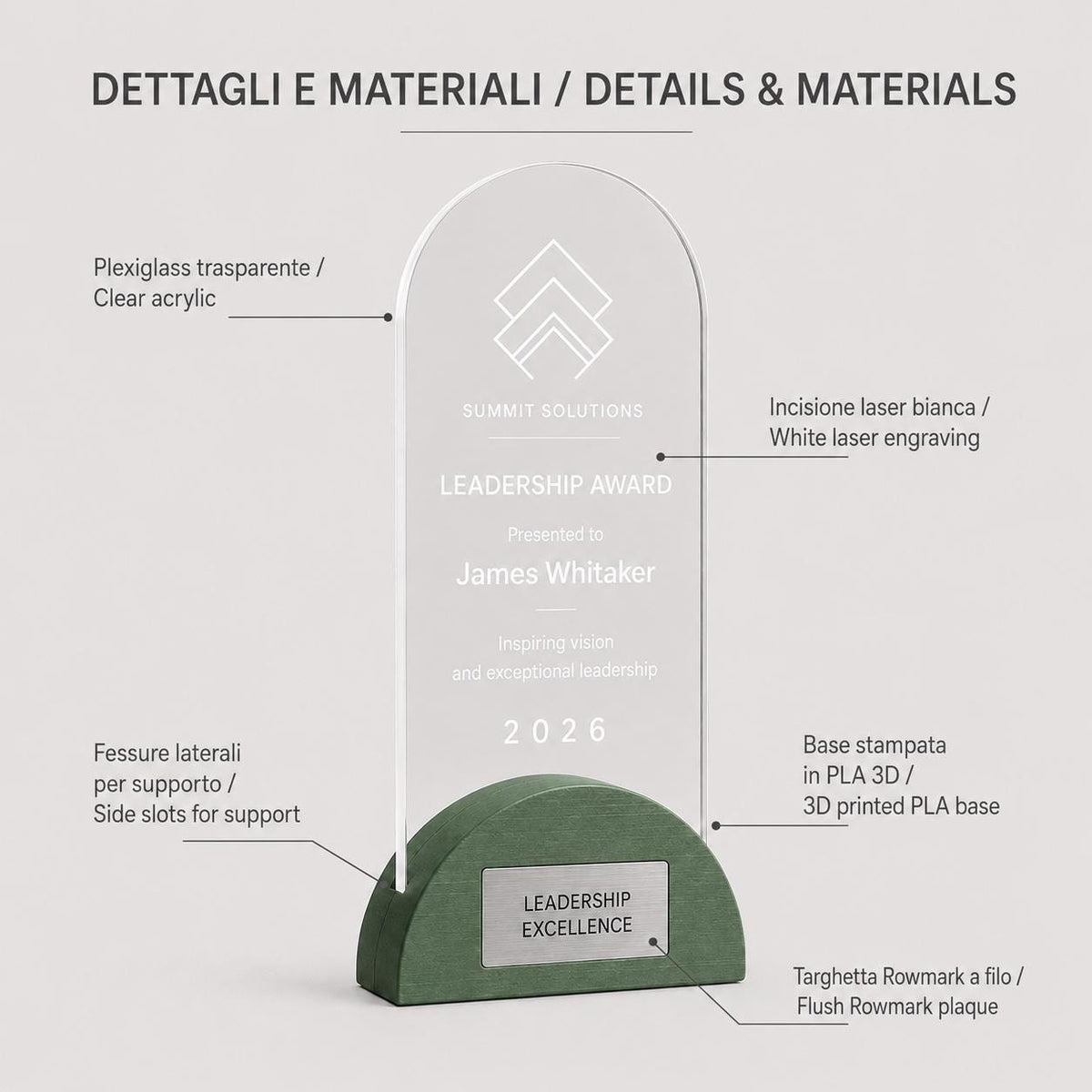 Premio ad arco colorato inciso su plexiglas personalizzato, design personalizzato, targa moderna in plexiglas, personalizzabile targa premio