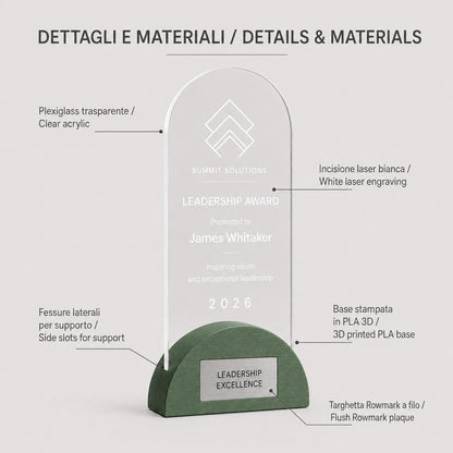 Premio ad arco colorato inciso su plexiglas personalizzato, design personalizzato, targa moderna in plexiglas, personalizzabile targa premio