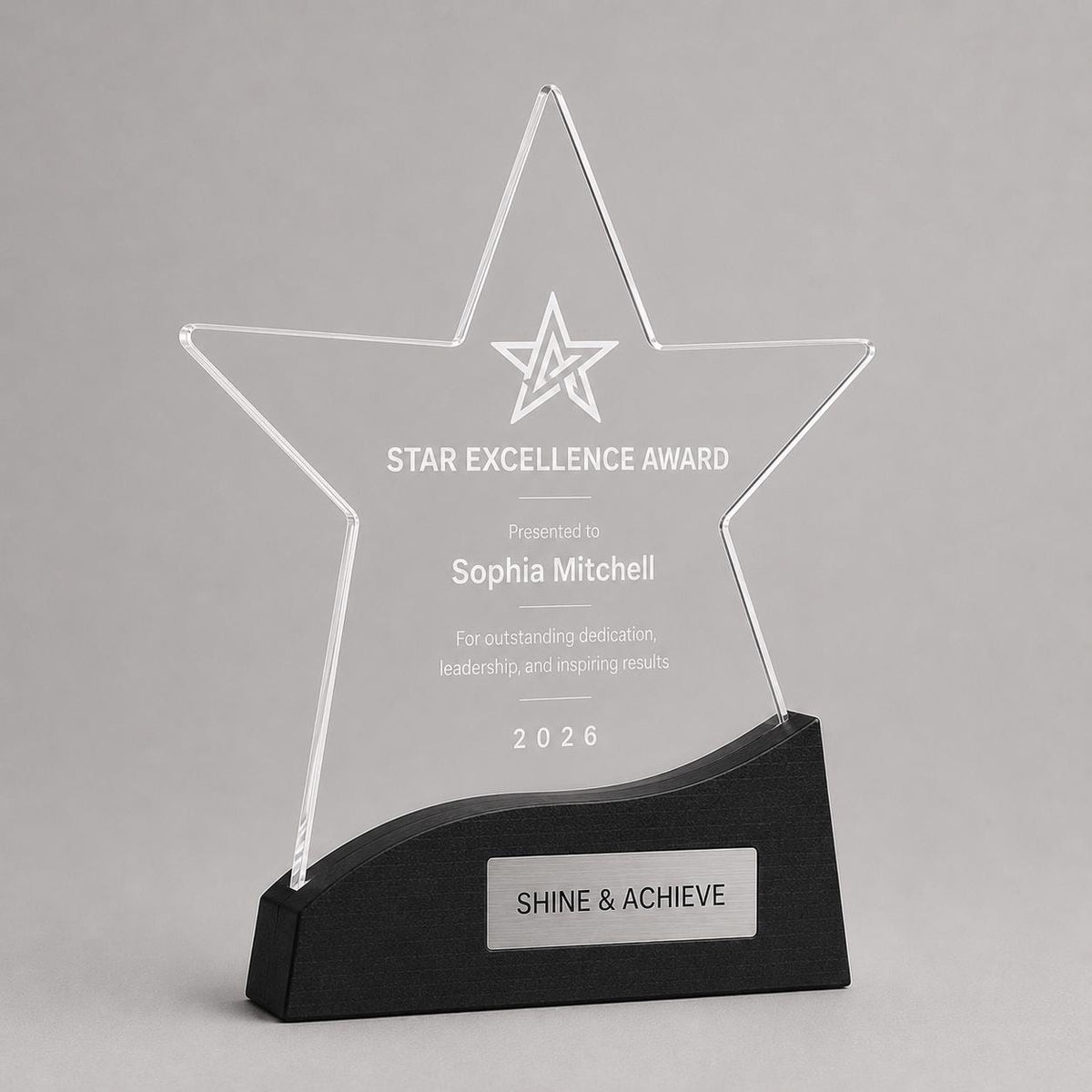 Premio stelle ufficio colorato inciso su plexiglas personalizzato, design personalizzato, targa moderna in plexiglas, personalizzabile targa