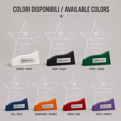 Premio stelle ufficio colorato inciso su plexiglas personalizzato, design personalizzato, targa moderna in plexiglas, personalizzabile targa