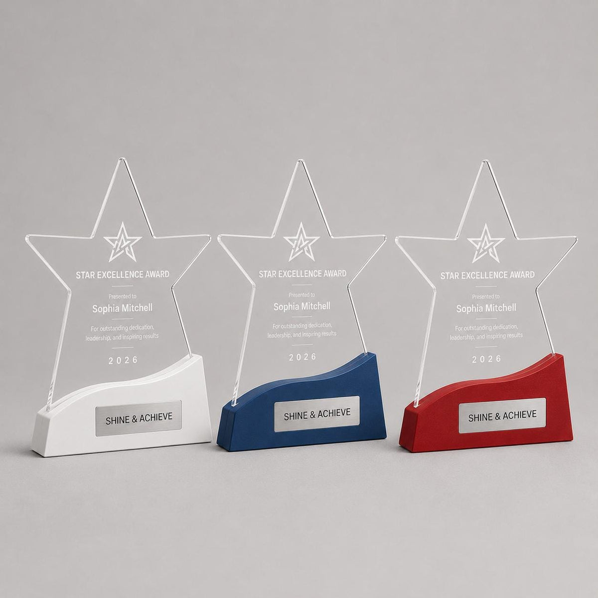 Premio stelle ufficio colorato inciso su plexiglas personalizzato, design personalizzato, targa moderna in plexiglas, personalizzabile targa