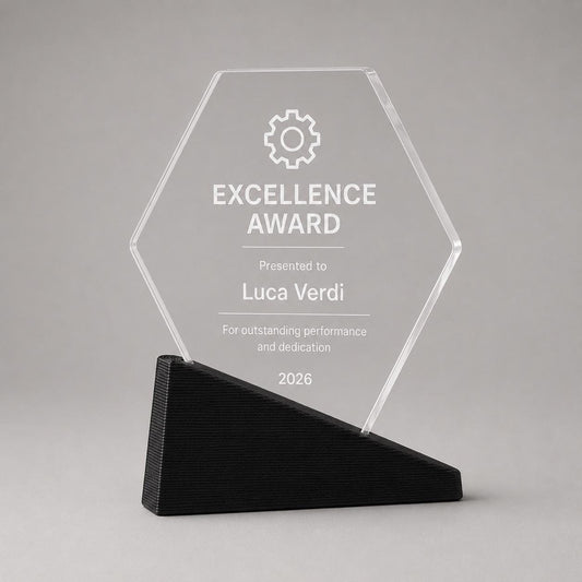 Premio esagonale inciso su plexiglas personalizzato, design personalizzato, targa moderna in plexiglas, personalizzabile logo targa premio